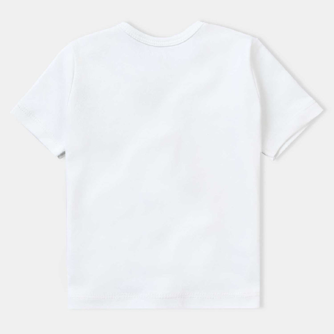 Infant Boys Cotton Interlock Front Open T-Shirt-White