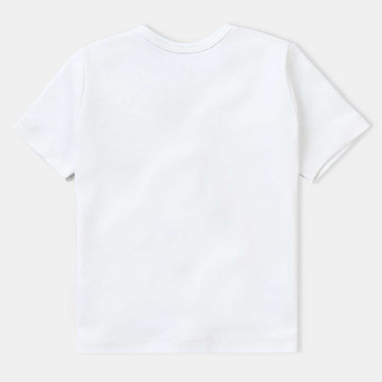 Infant Boys Cotton Interlock Front Open T-Shirt-White