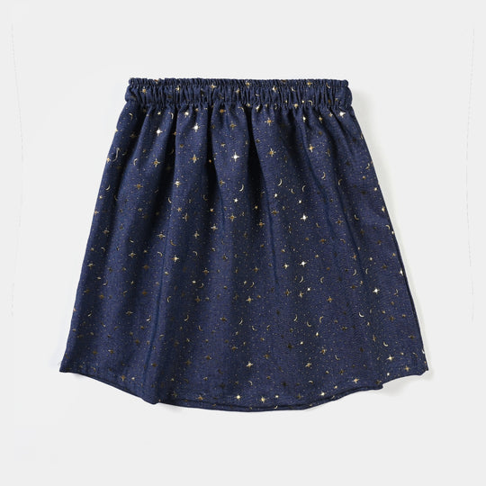 Girls Denim Short Skirt Moon Stars-Blue