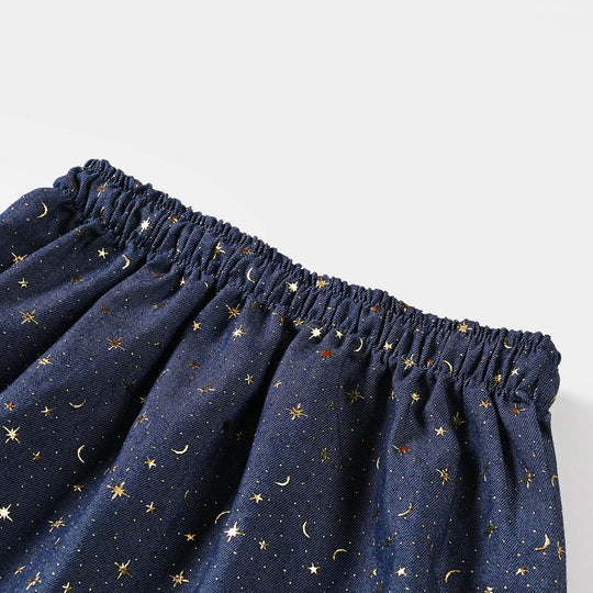 Girls Denim Short Skirt Moon Stars-Blue