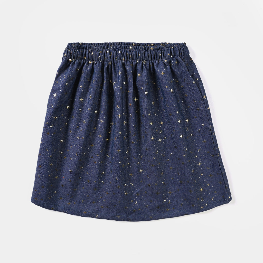 Girls Denim Short Skirt Moon Stars-Blue