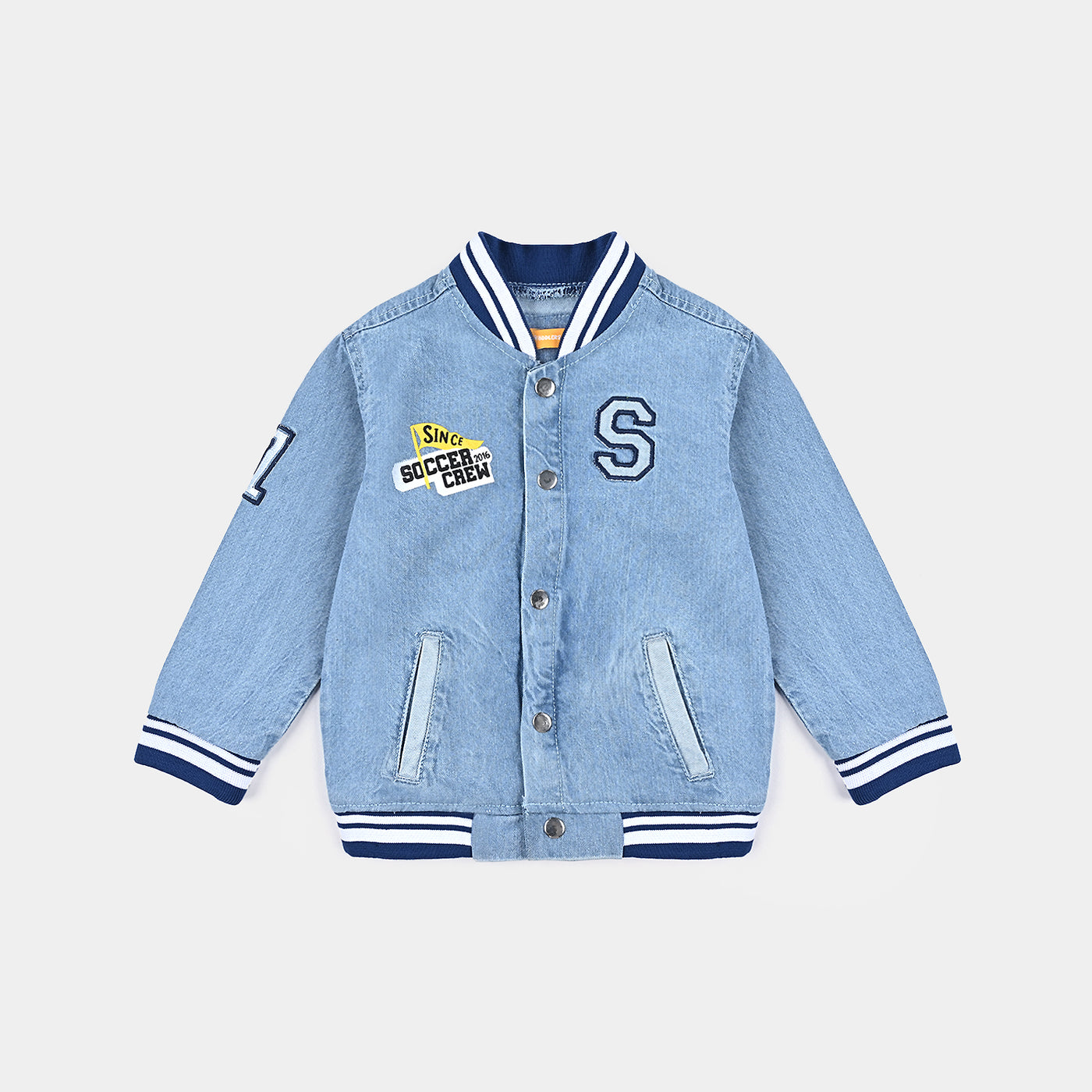 Boys Denim rigid Woven Jacket Soccer Crew-Ice Blue