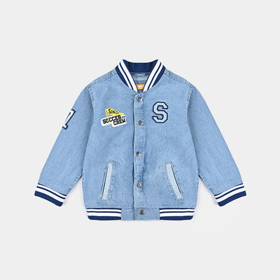 Boys Denim rigid Woven Jacket Soccer Crew-Ice Blue