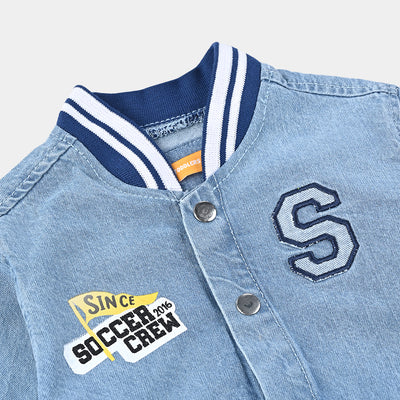 Boys Denim rigid Woven Jacket Soccer Crew-Ice Blue