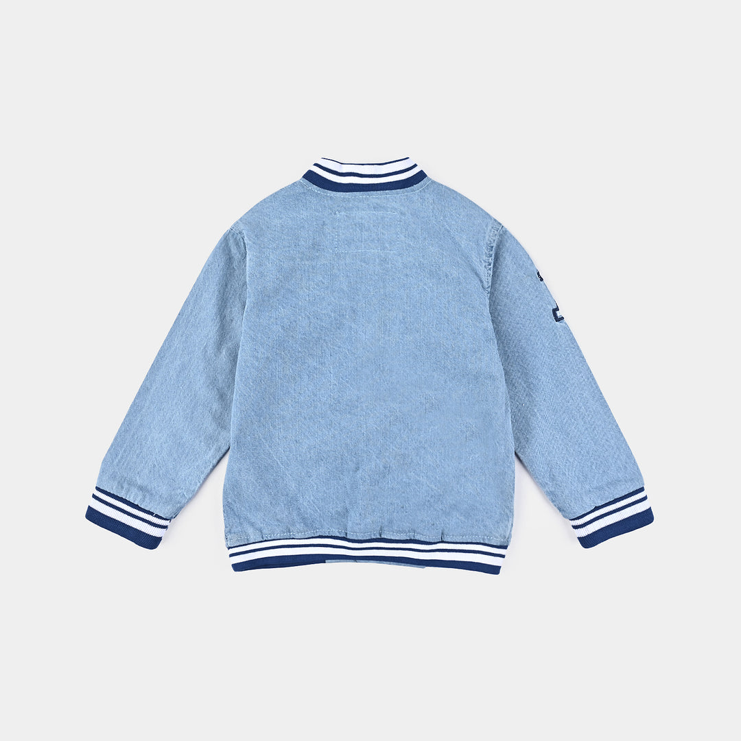 Boys Denim rigid Woven Jacket Soccer Crew-Ice Blue