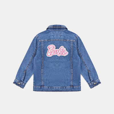 Girls Denim rigid Woven Jacket-Mid Blue