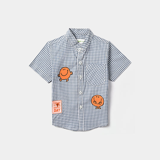 Infant Boys Cotton Casual Shirt happy day-L.Blue