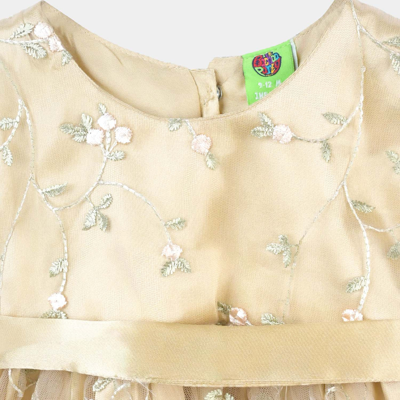 Infant Girls Net Fancy Frock Baby Floral-BEIGE