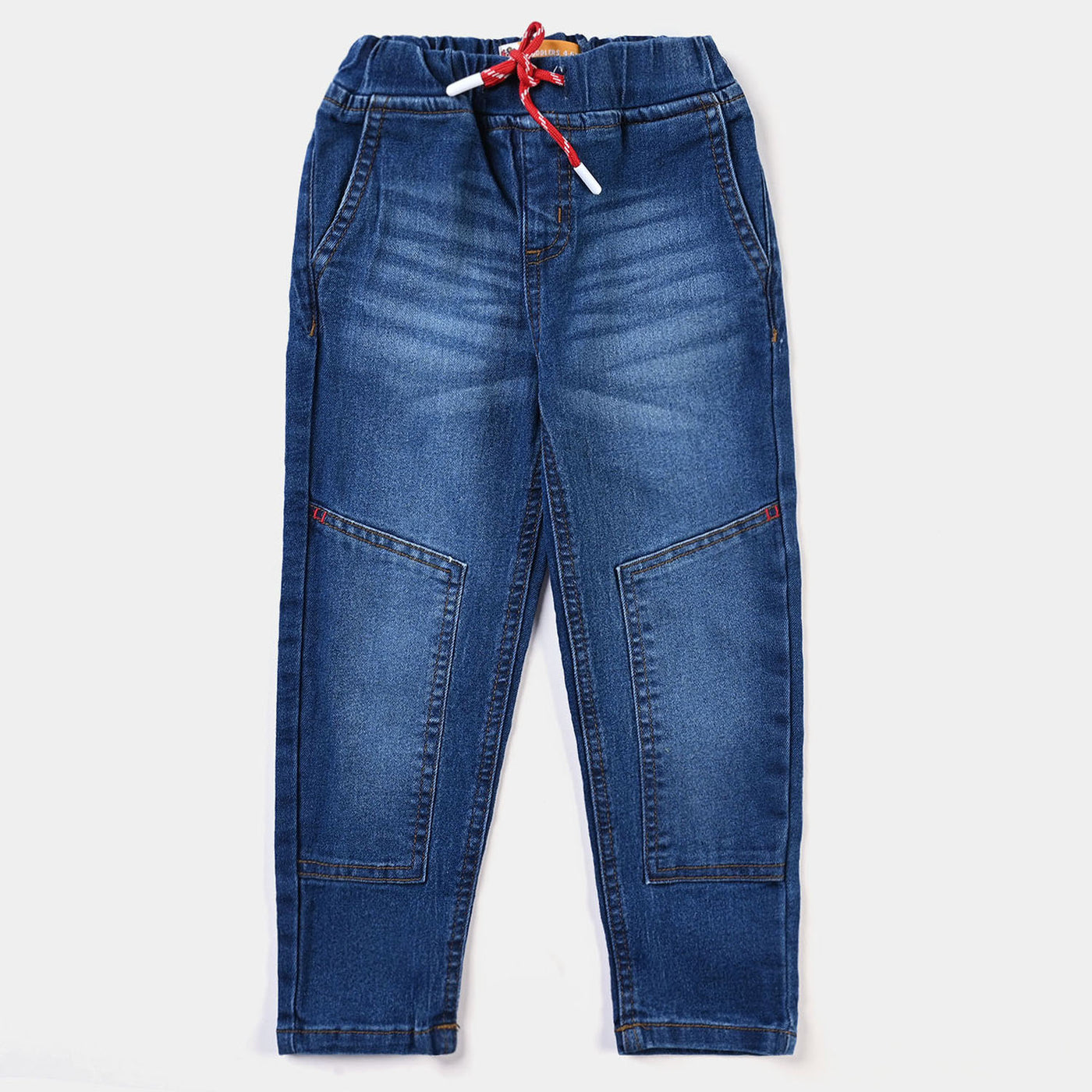 Boys Denim Stretch Pant Knee Panel-Mid Blue