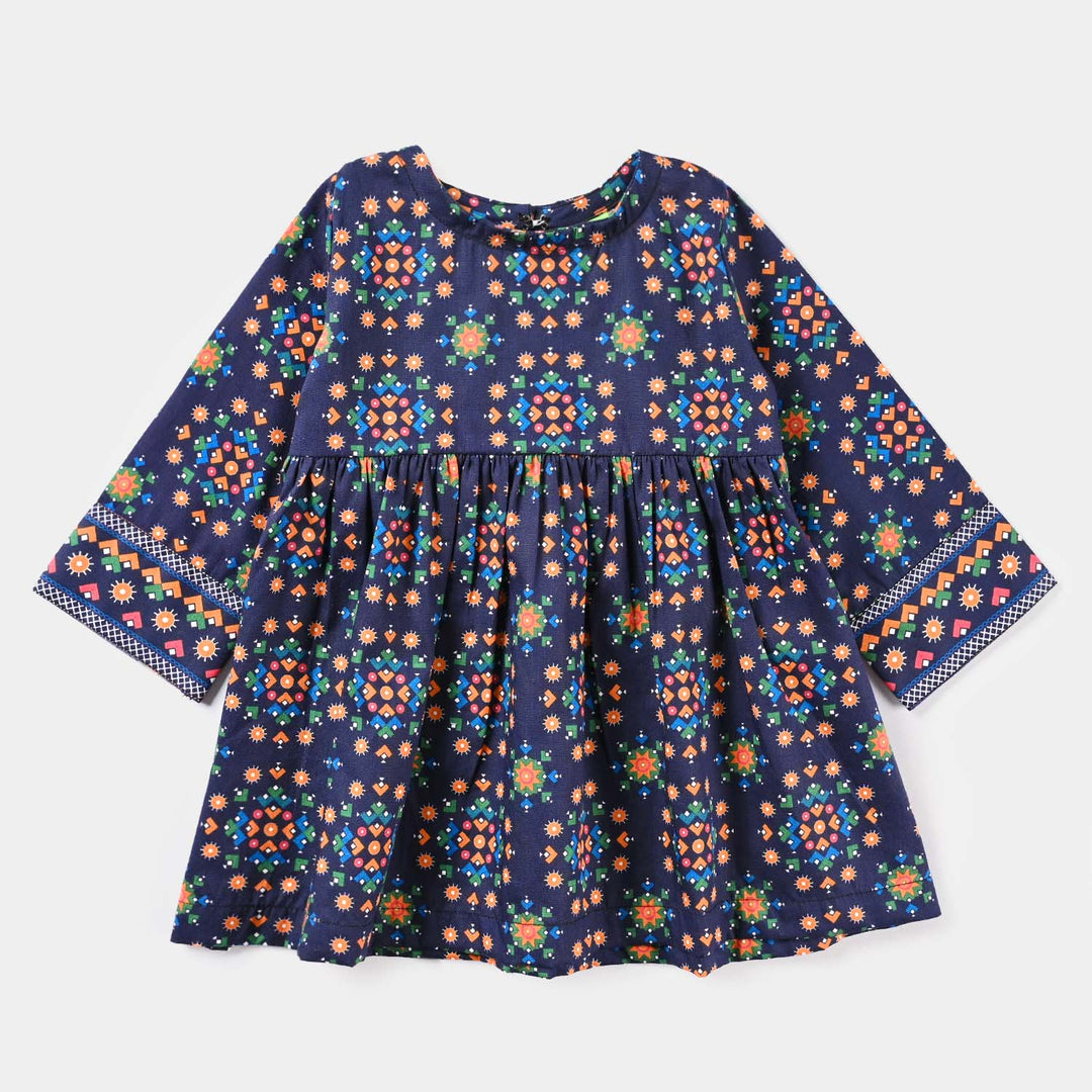 Infant Girls Cotton Poplin Printed 3 Pcs Suit Midnight sail-Multi