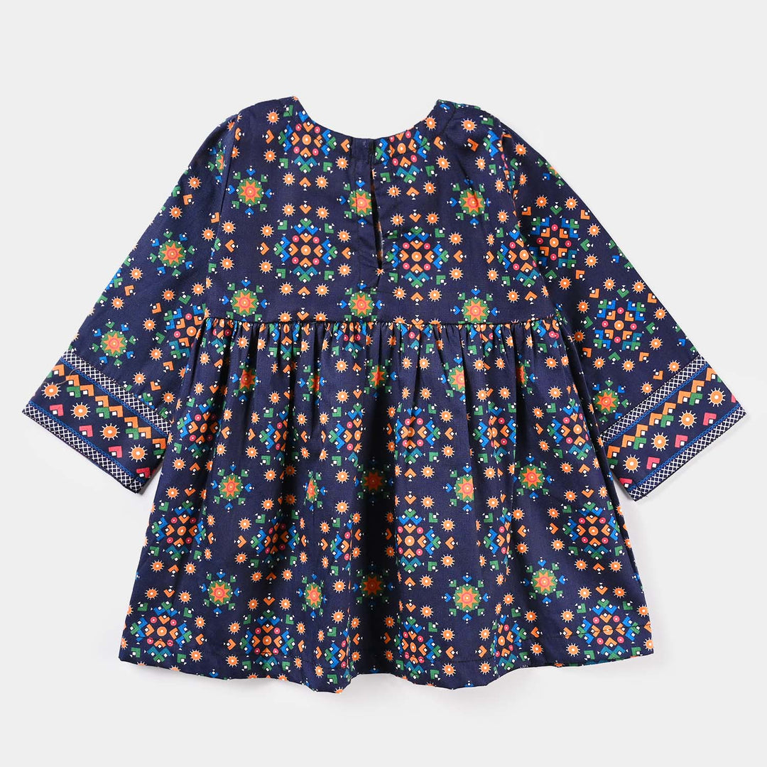 Infant Girls Cotton Poplin Printed 3 Pcs Suit Midnight sail-Multi