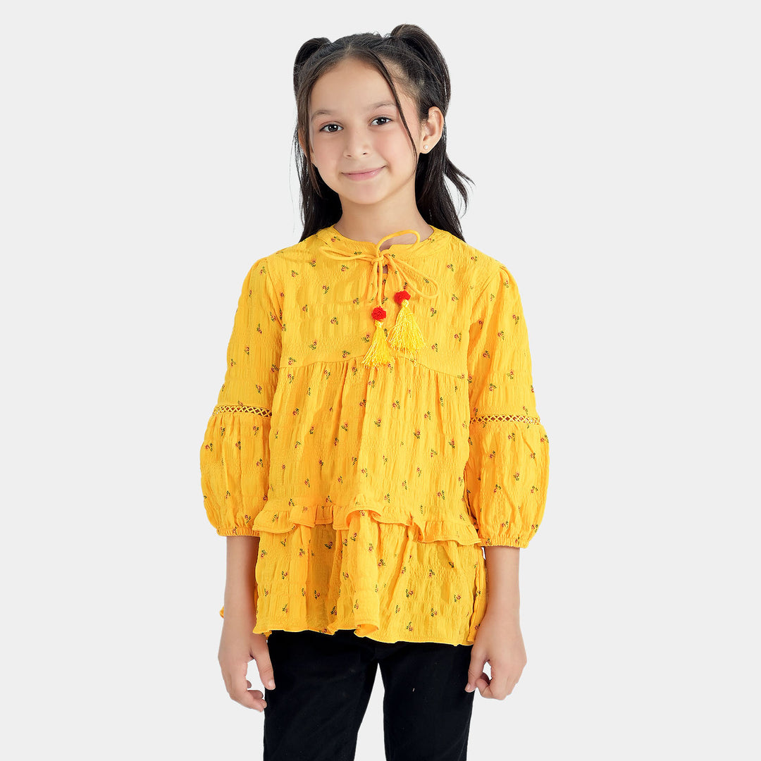 Girls Poly Cotton Casual Top Dahlias-Yellow