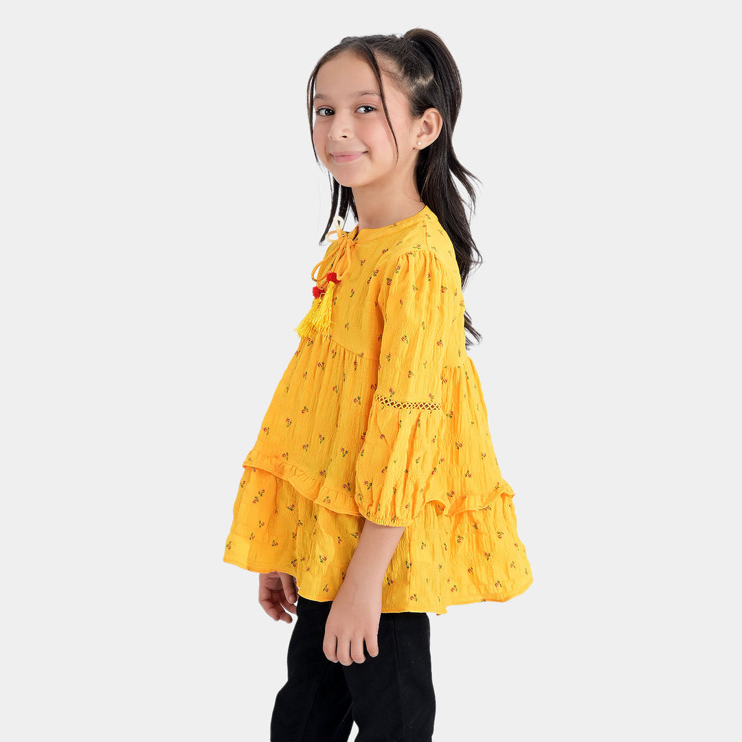 Girls Poly Cotton Casual Top Dahlias-Yellow