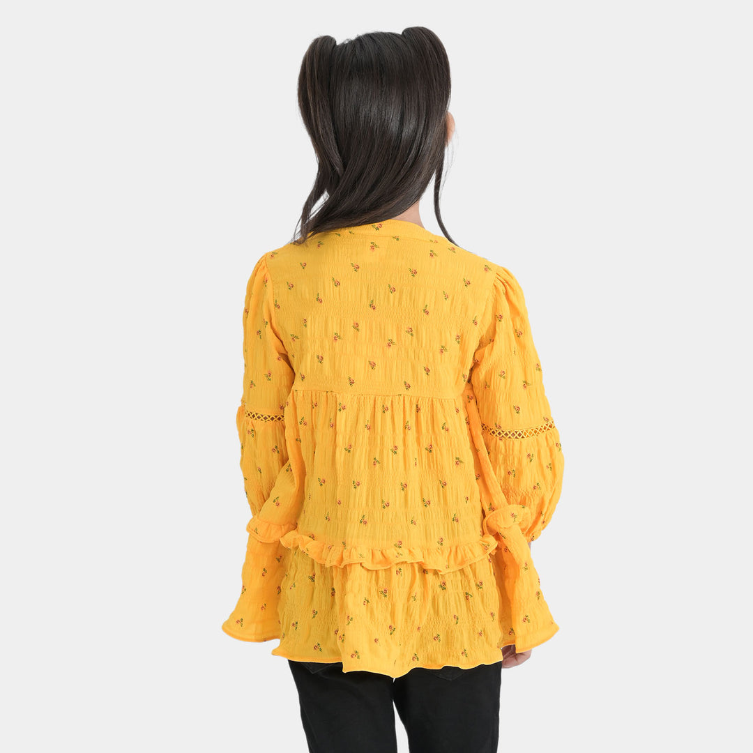 Girls Poly Cotton Casual Top Dahlias-Yellow