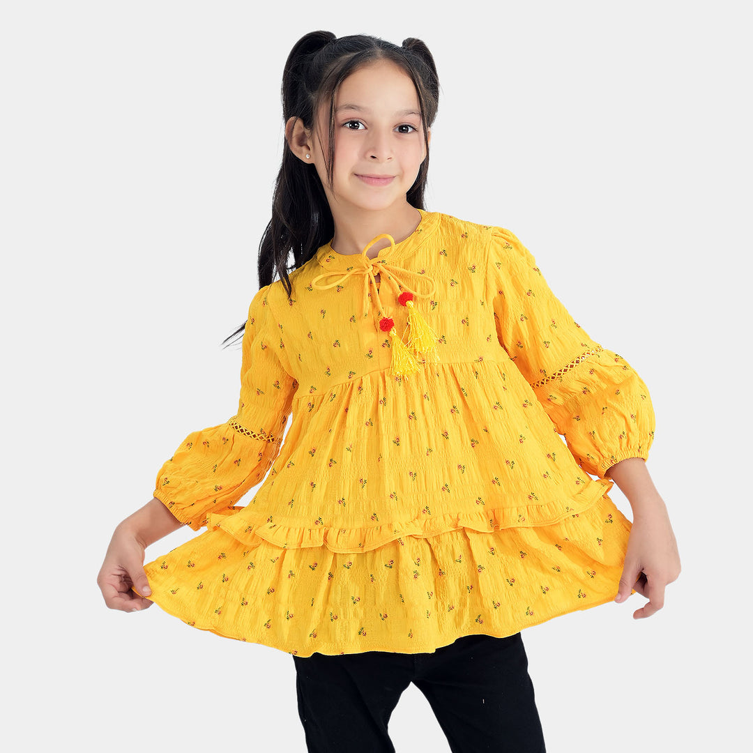 Girls Poly Cotton Casual Top Dahlias-Yellow