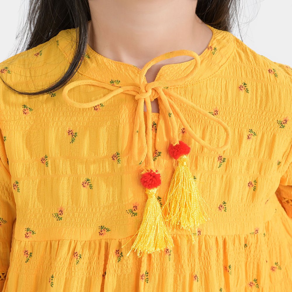 Girls Poly Cotton Casual Top Dahlias-Yellow