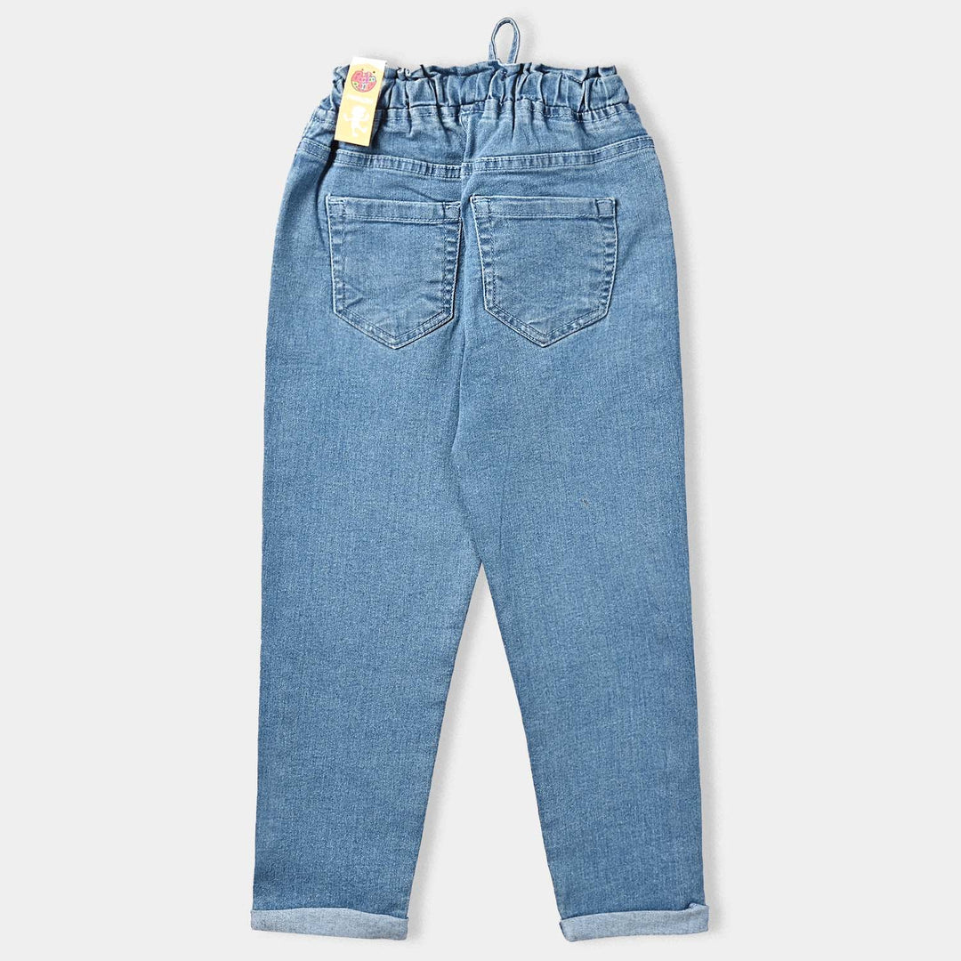 Girls Denim Stretch Pant Paper Bag-LIGHT BLUE