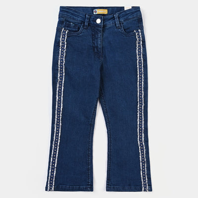 Girls Denim Stretch Pant Tape-Mid Blue