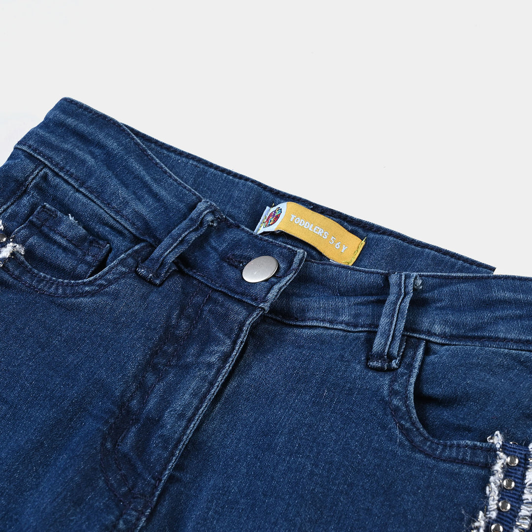 Girls Denim Stretch Pant Tape-Mid Blue