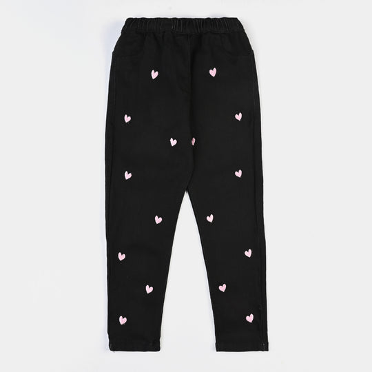 Girls Denim Jeggings Heart-BLACK