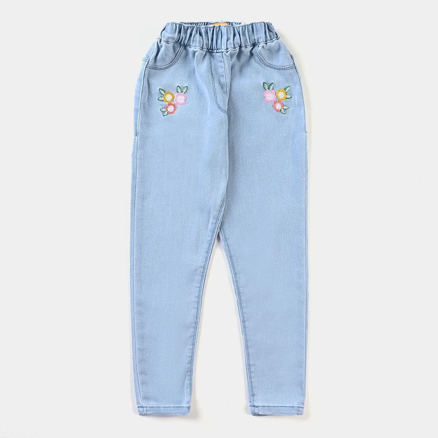 Girls Denim Stretch Jeggings Flower-Ice Blue