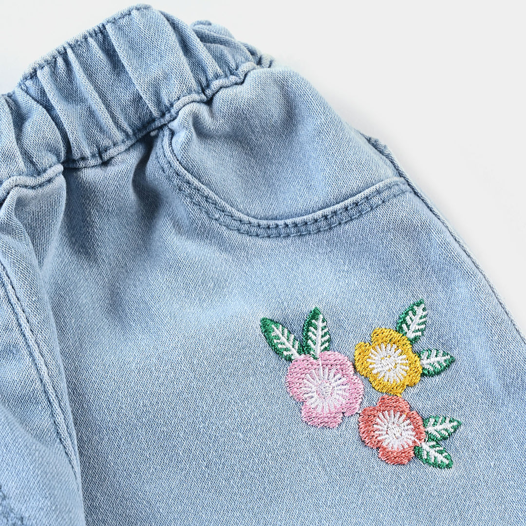 Girls Denim Stretch Jeggings Flower-Ice Blue