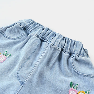 Girls Denim Stretch Jeggings Flower-Ice Blue