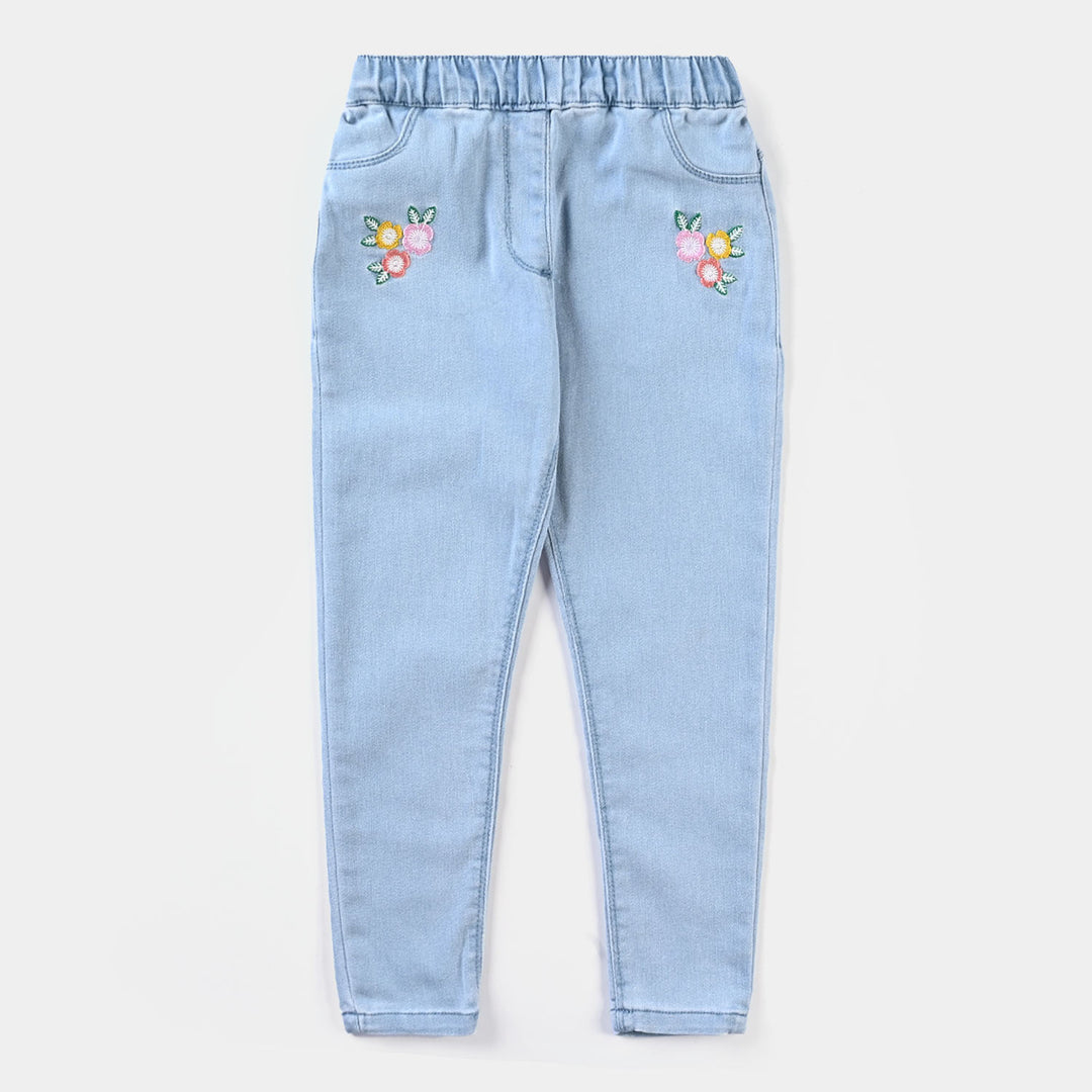 Girls Denim Stretch Jeggings Flower-Ice Blue