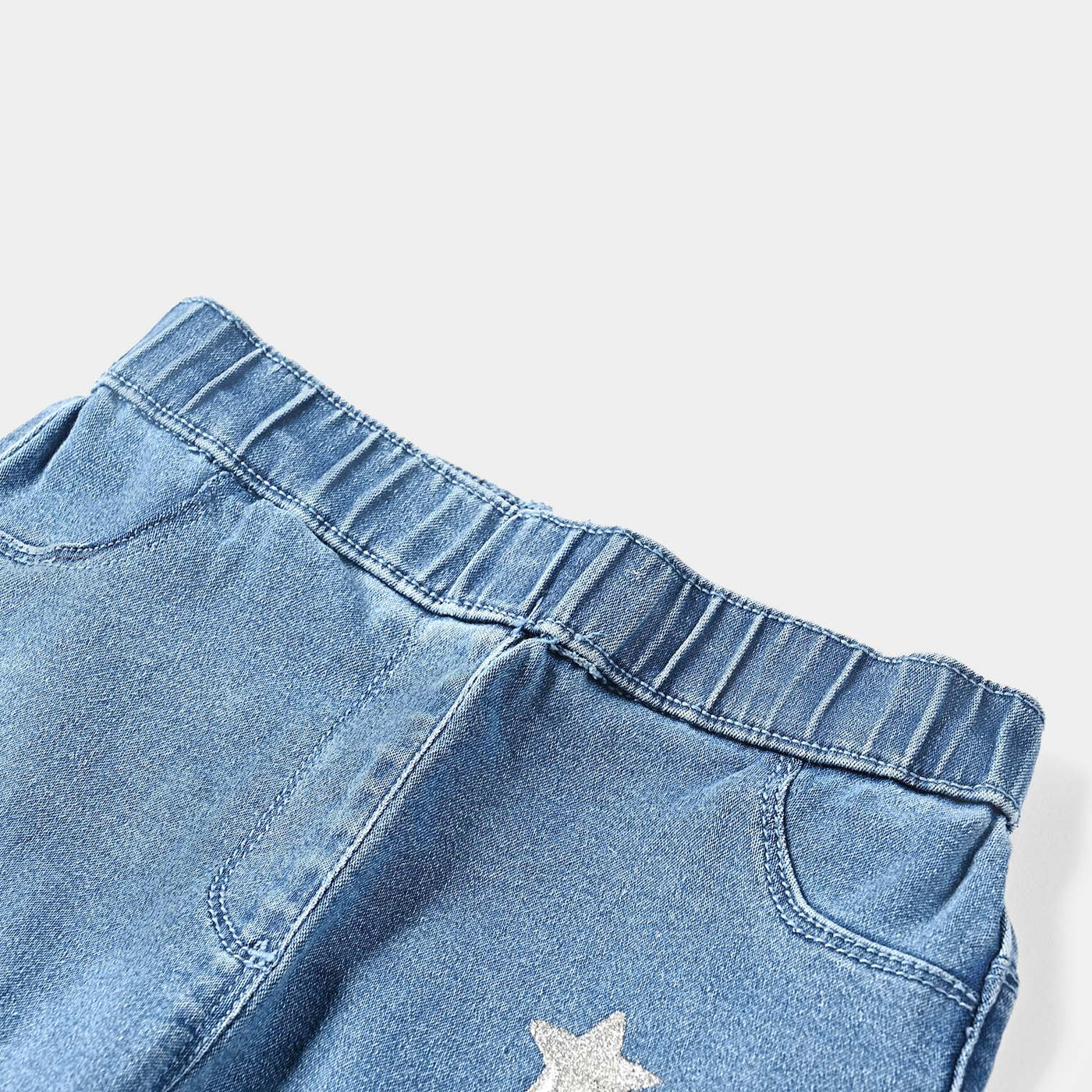 Girls Denim Stretch Jeggings Stars-Mid Blue