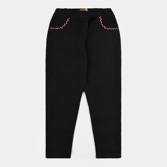 Girls Denim Stretch Jeggings Zig Zag-BLACK