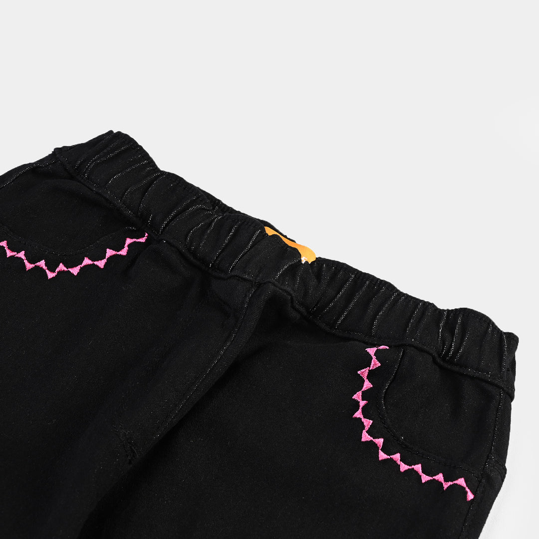 Girls Denim Stretch Jeggings Zig Zag-BLACK