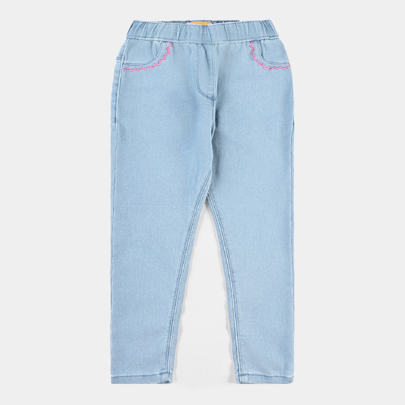 Girls Denim Stretch Jeggings Zig Zag-LIGHT BLUE