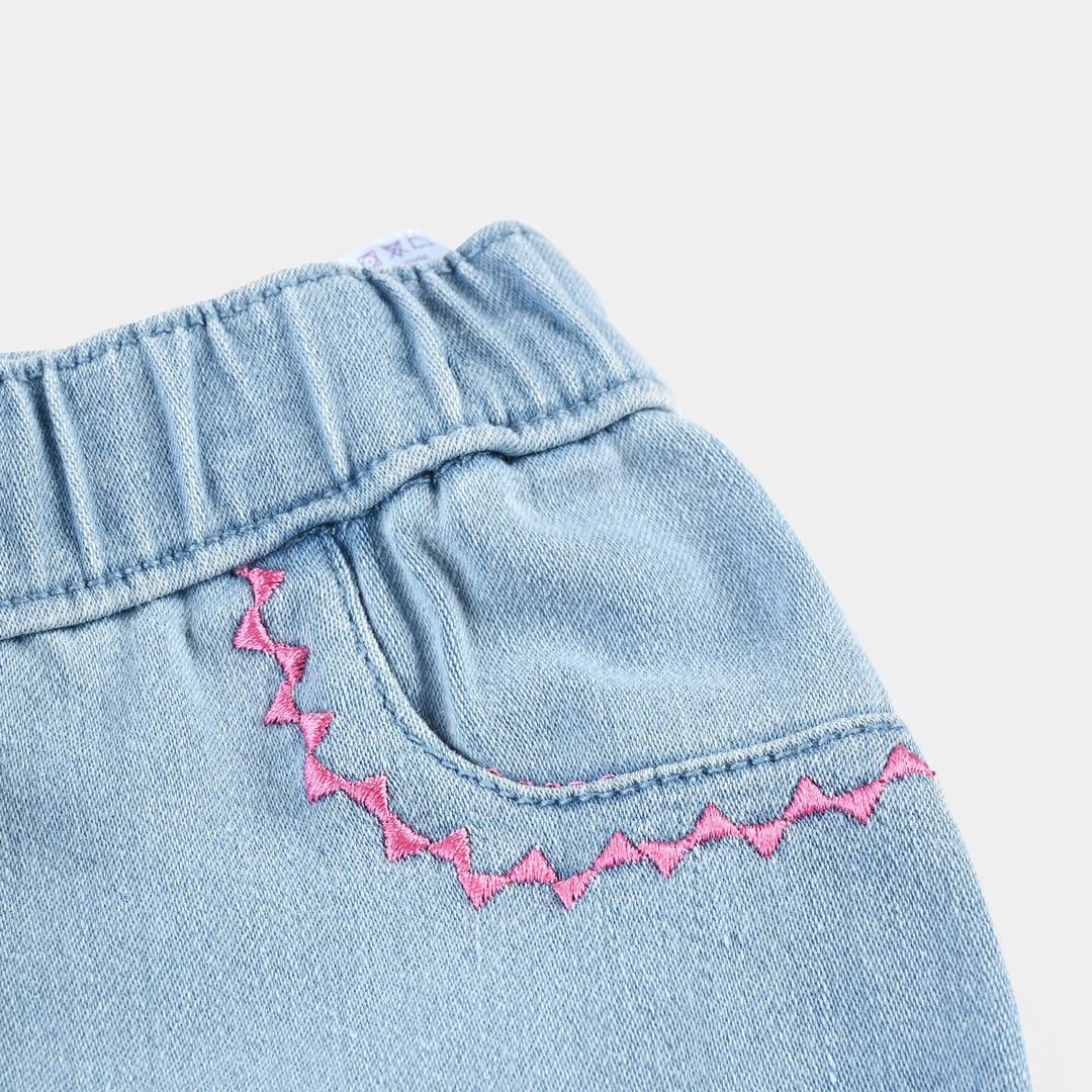 Girls Denim Stretch Jeggings Zig Zag-LIGHT BLUE