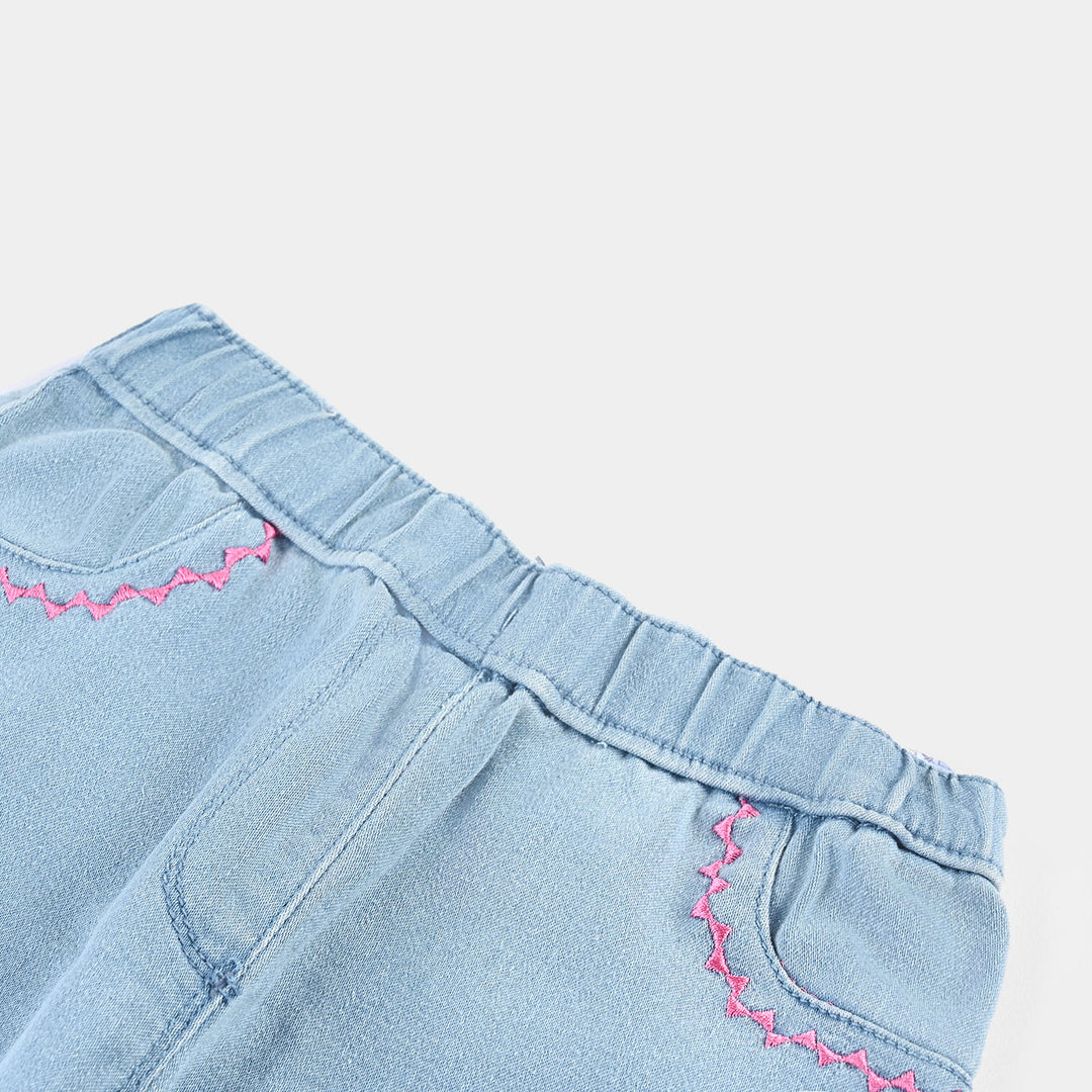 Girls Denim Stretch Jeggings Zig Zag-LIGHT BLUE