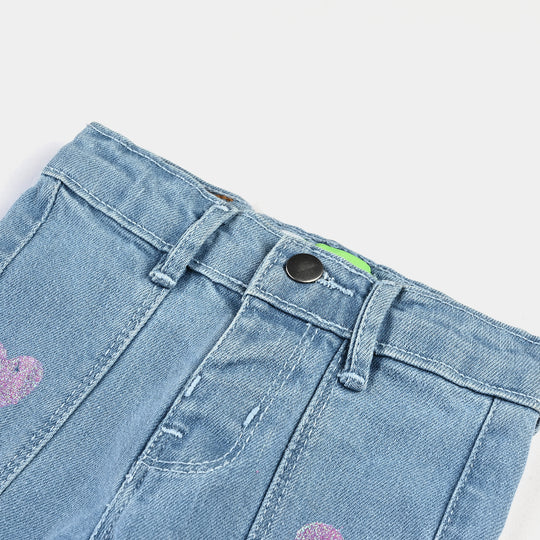 Infant Girls Denim Stretch Pant Glitter Hearts-Ice Blue