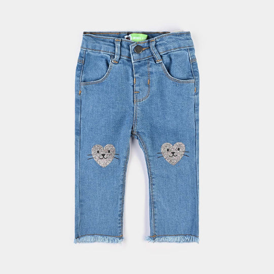 Infant Girls Denim Stretch Pant Pink Hearts-LT.Blue