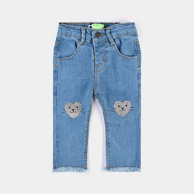 Infant Girls Denim Stretch Pant Pink Hearts-LT.Blue