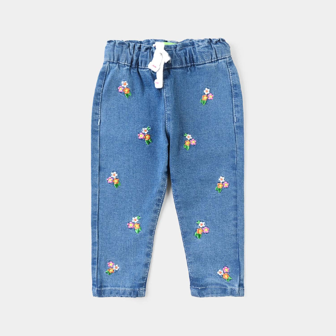 Infant Girls Denim Stretch Pant Flower Bunch-LT.Blue