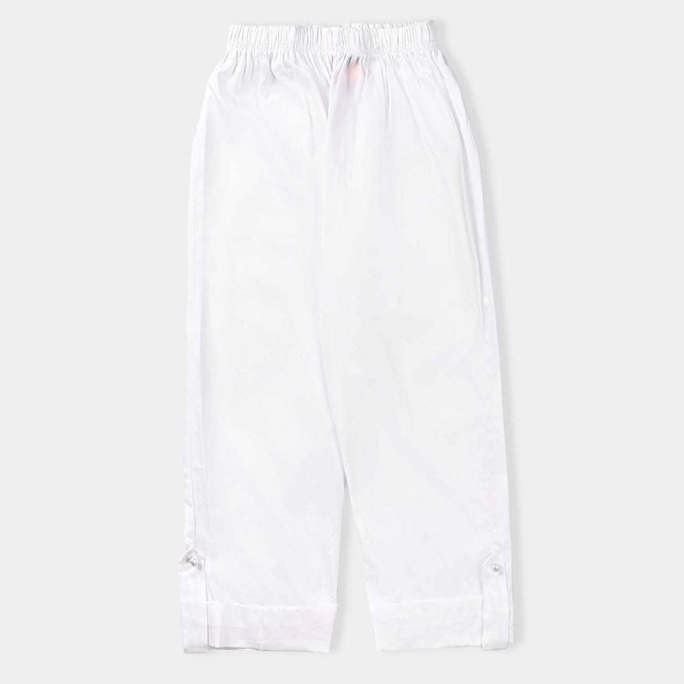 Girls Cotton Pant Loops Button -White