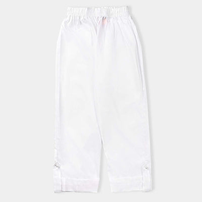 Girls Cotton Pant Loops Button -White