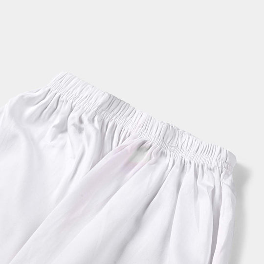 Girls Cotton Pant Loops Button -White