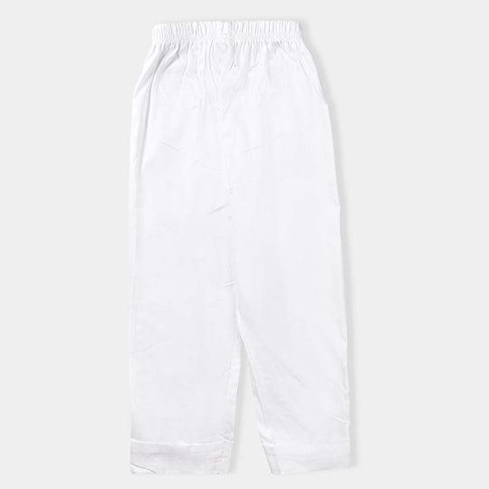 Girls Cotton Pant Loops Button -White