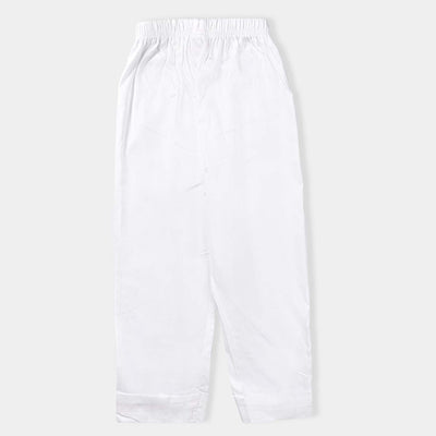 Girls Cotton Pant Loops Button -White