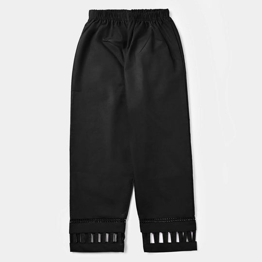 Girls Cotton Pant Cut Work- BLACK