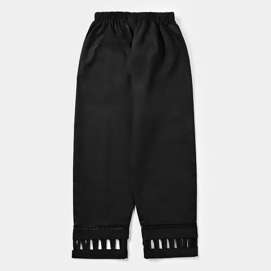 Girls Cotton Pant Cut Work- BLACK