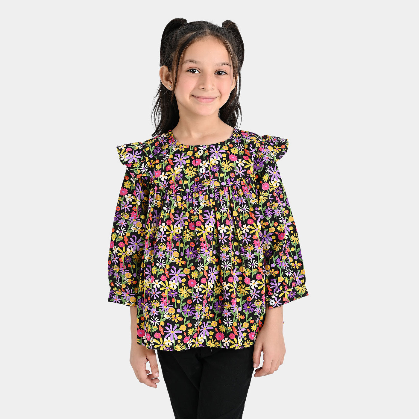 Girls Cotton Poplin Casual Top Obsidian-Multi