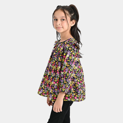 Girls Cotton Poplin Casual Top Obsidian-Multi