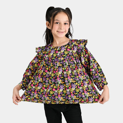 Girls Cotton Poplin Casual Top Obsidian-Multi