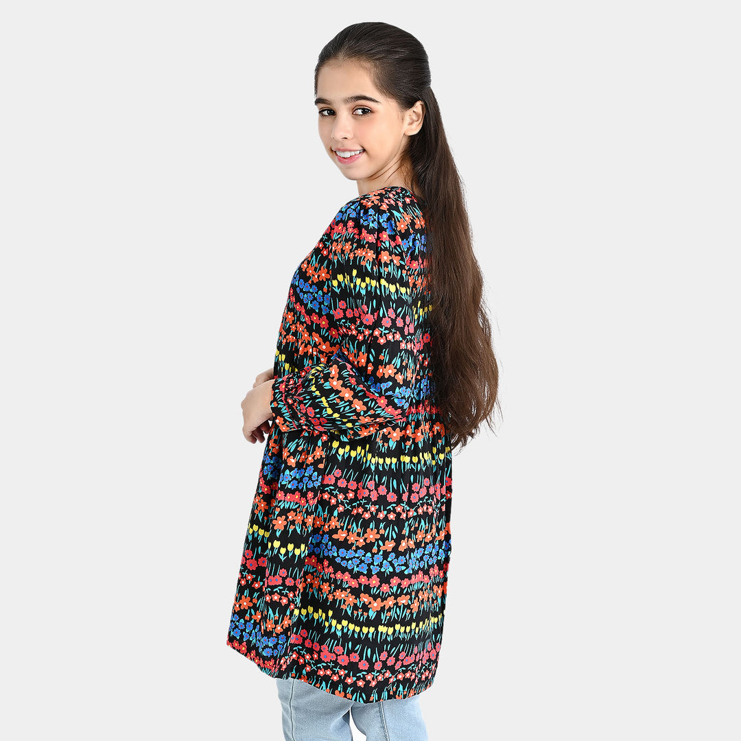 Girls Cotton Poplin Casual Frock Black Beauty-Multi