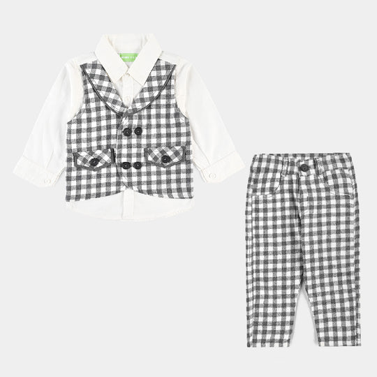 Infant Boys Flannel Woven Suit F/S Checks-Grey/White